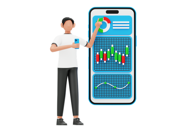 Man Working On Financial Statistics  3D Illustration
