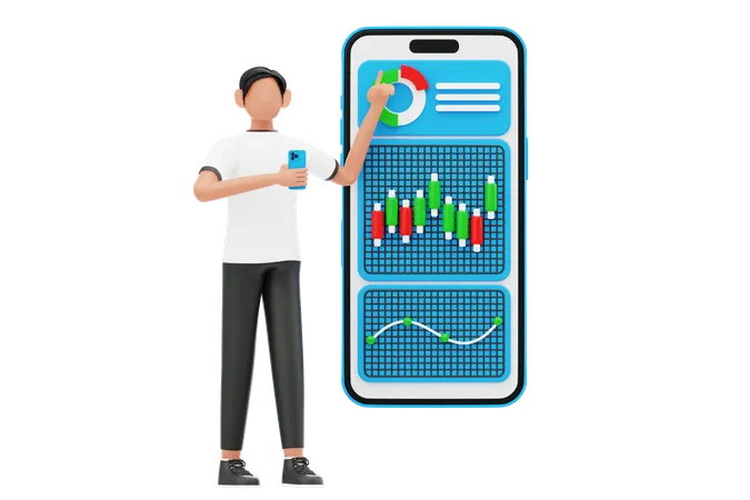 Man Working On Financial Statistics  3D Illustration