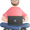 sitting guy with laptop 3d illustration