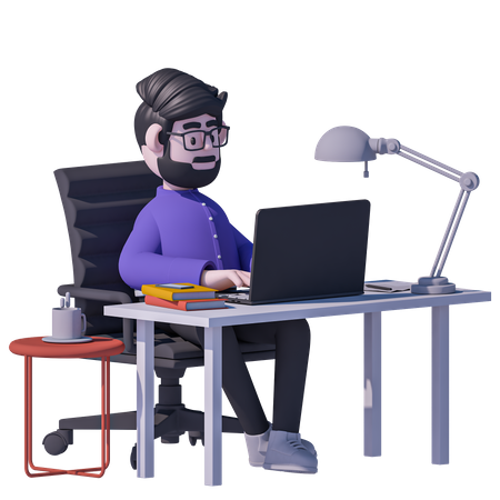 Man Working On Laptop  3D Icon