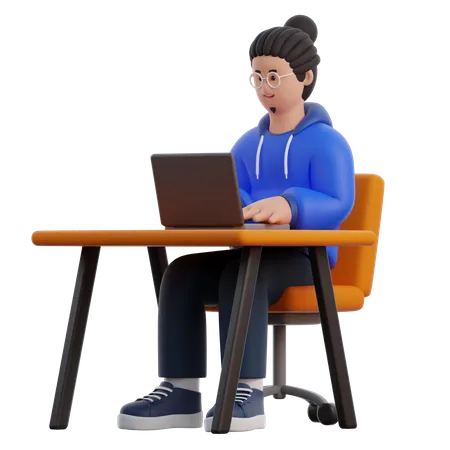 Man Working On Laptop  3D Icon