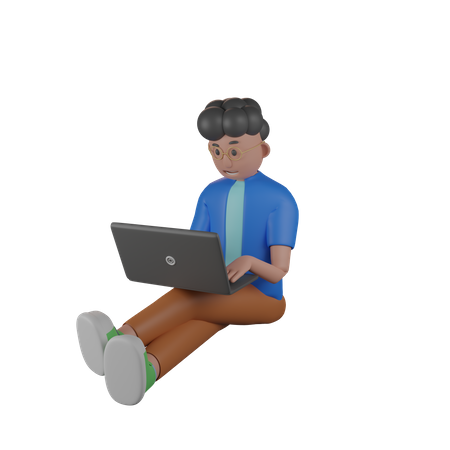 Man Working on Laptop  3D Icon