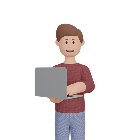 Man working on laptop  3D Icon