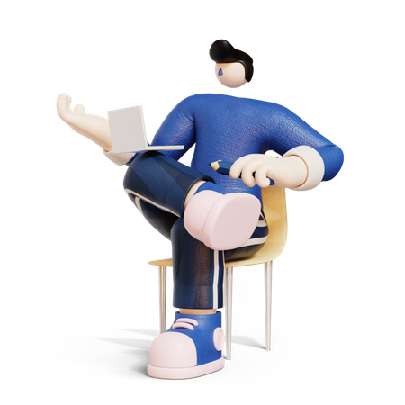 Man working on laptop  3D Icon
