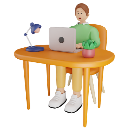 Man Working On Laptop  3D Icon