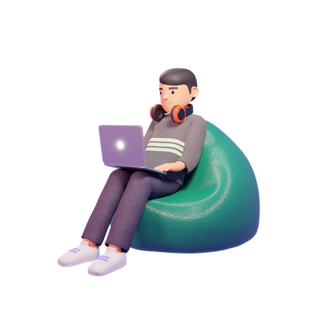 Man working on laptop  3D Illustration