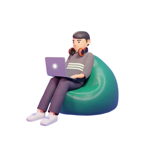 Man working on laptop  3D Illustration