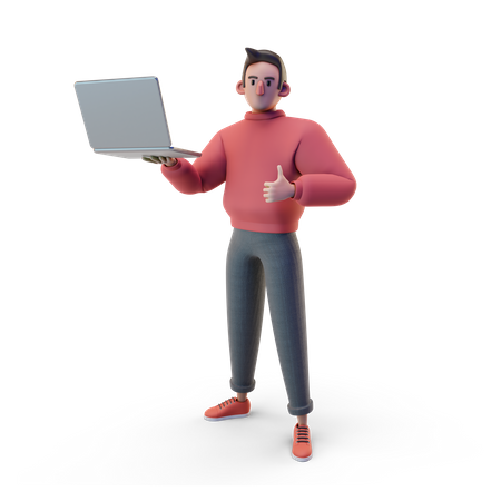 Man working on laptop  3D Illustration