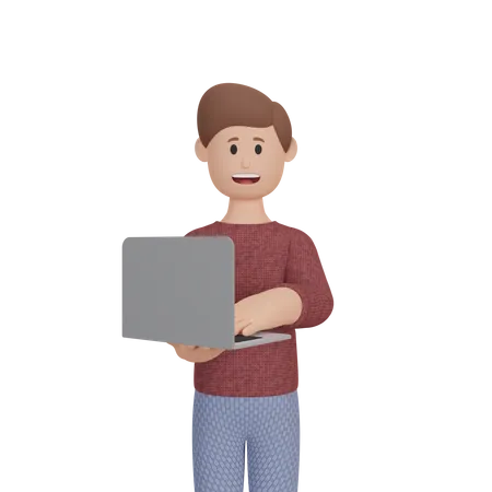 Man working on laptop  3D Illustration