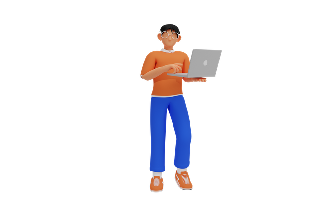 Man working on laptop  3D Illustration