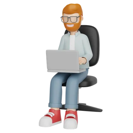 Man Working On Laptop  3D Illustration