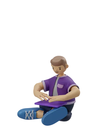 Man working on laptop  3D Illustration