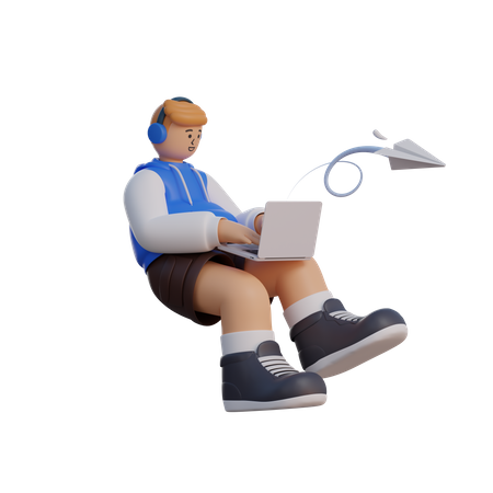 Man working on laptop  3D Illustration