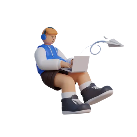 Man working on laptop  3D Illustration