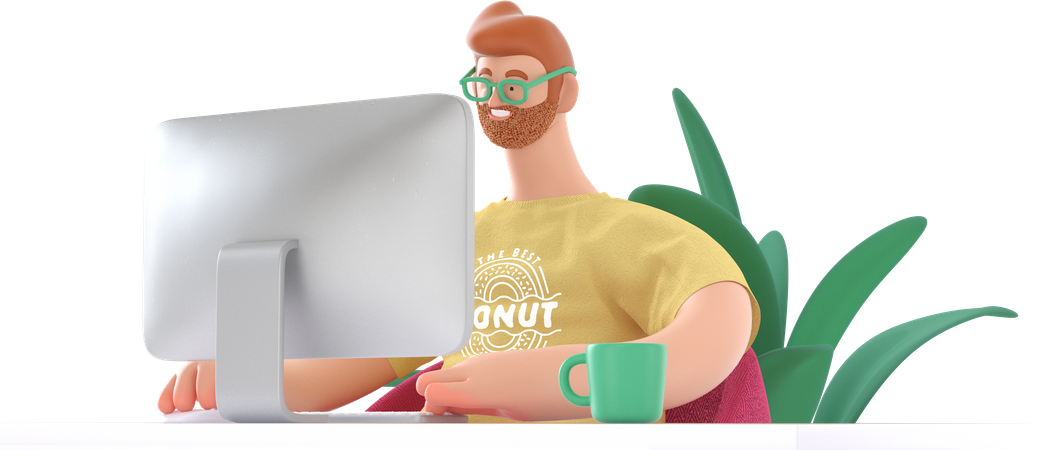 Man working on laptop  3D Illustration