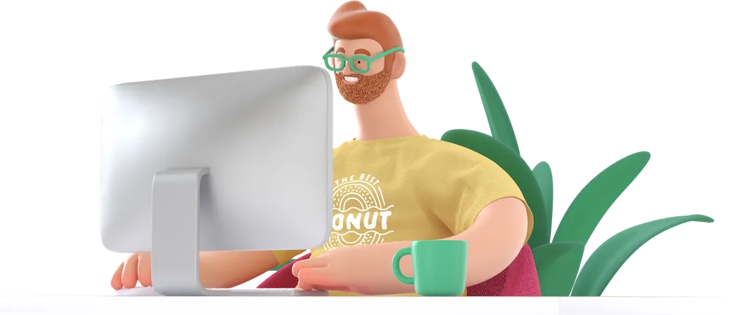 Man working on laptop  3D Illustration