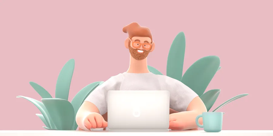 Man working on laptop  3D Illustration