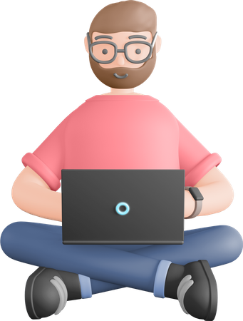 Man working on laptop  3D Illustration