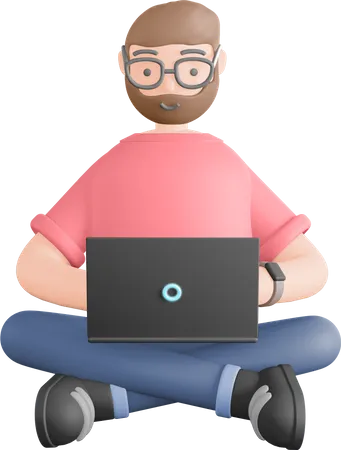 Man working on laptop  3D Illustration