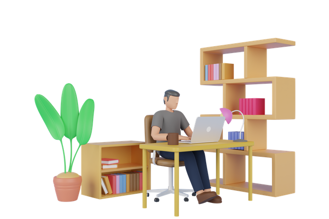 Man Working On Laptop  3D Illustration