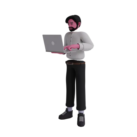 3 D Illustration Of Holding Laptop 3D Illustration