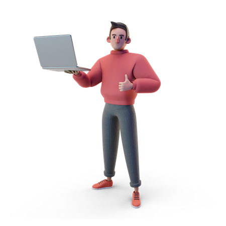 Man working on laptop 3D Illustration