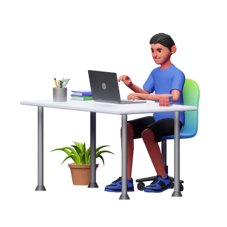 Man Working On Laptop 3D Illustration