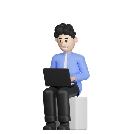 Man working on laptop  3D Illustration
