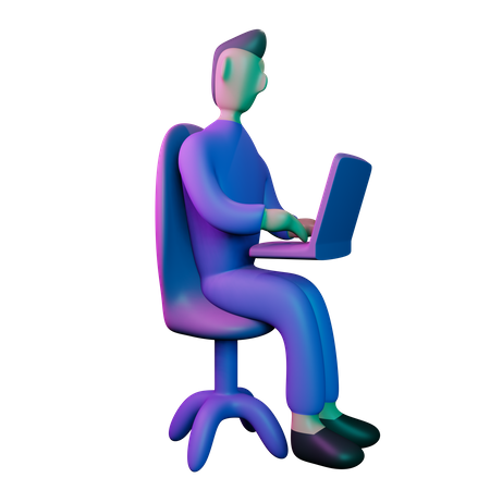 Man Working On Laptop  3D Illustration