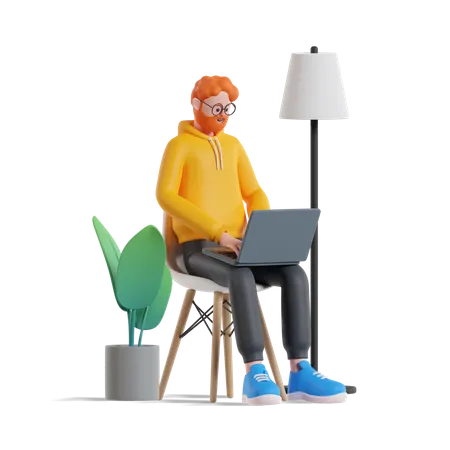 Man Working on laptop  3D Illustration