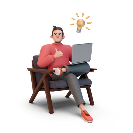 Man working on laptop with idea  3D Icon