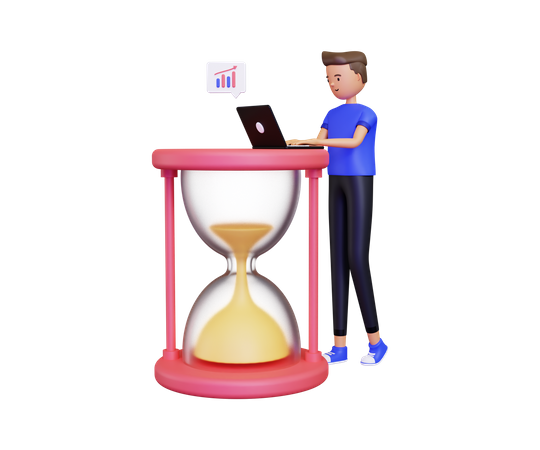 Man working on laptop with time limit  3D Illustration