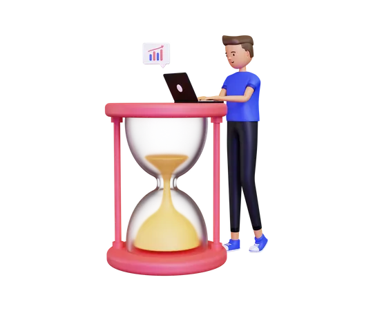 Man working on laptop with time limit  3D Illustration