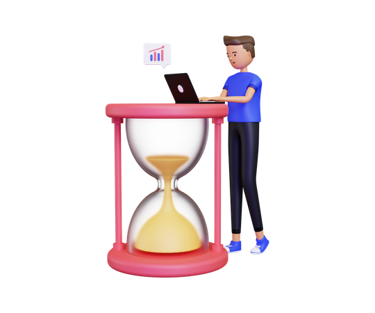Man working on laptop with time limit 3D Illustration