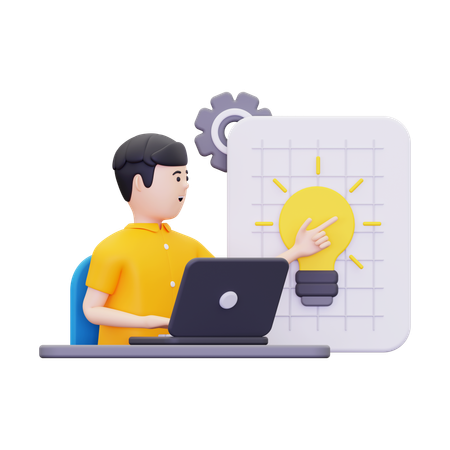 Man Working On New Idea  3D Icon
