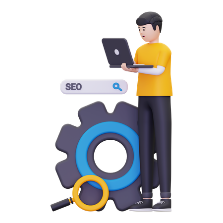 Man Working On Search Engine Optimization  3D Illustration