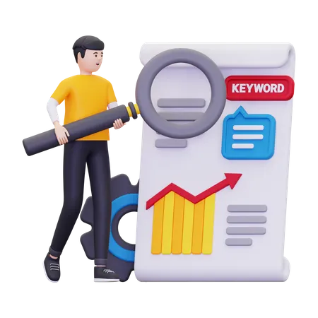 Man Working On Seo Keyword Research  3D Illustration