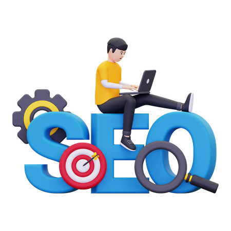 Man Working On Seo Optimization  3D Illustration