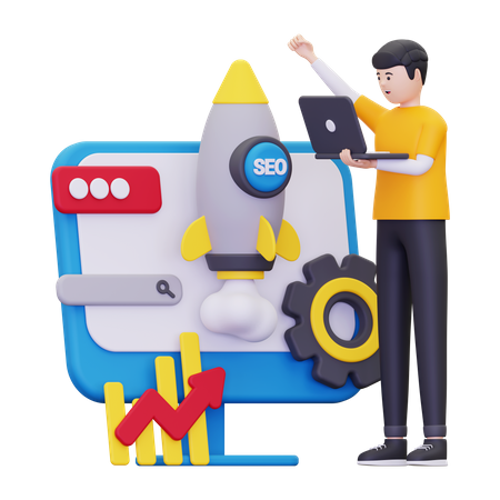 Man Working On Seo Performance  3D Illustration