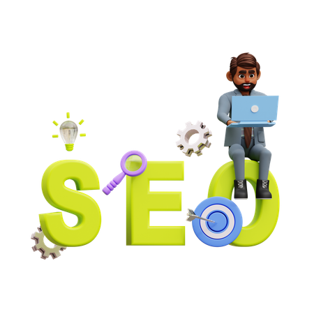 Man Working On Seo Target  3D Illustration