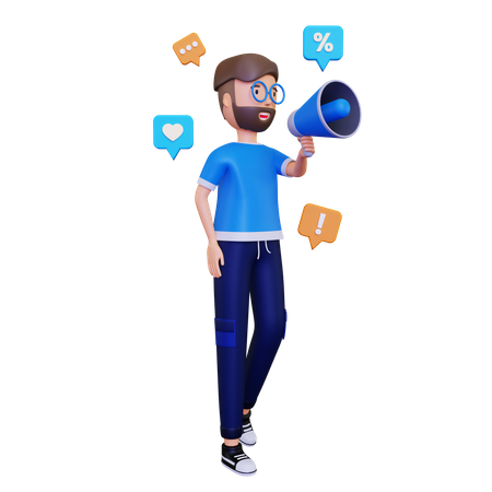 Man working on shopping sale marketing  3D Icon