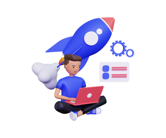 Man working on startup launch  3D Icon