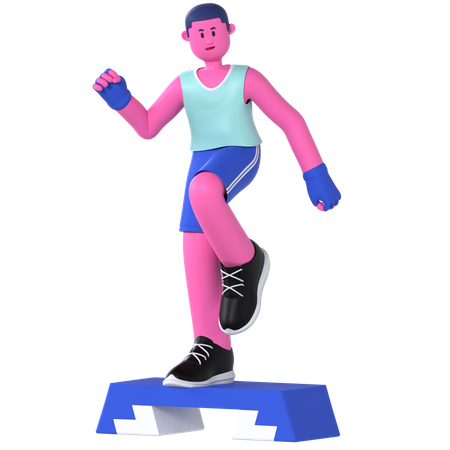Man Working On Step Gym  3D Illustration