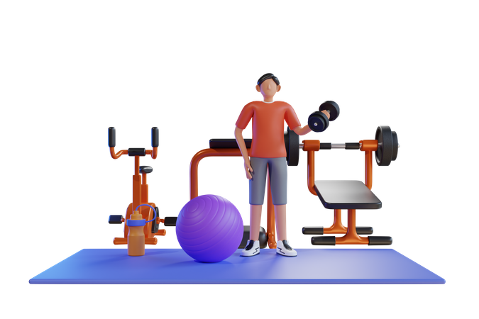 Man working out at gym  3D Icon