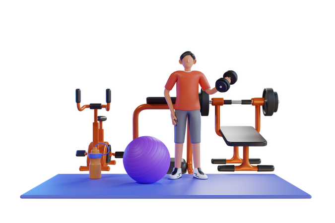 Man working out at gym  3D Illustration