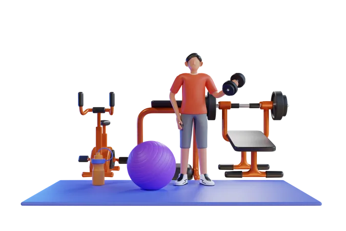 Man working out at gym  3D Illustration