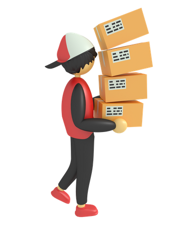 Man Working Piled Up Package 3D Icon