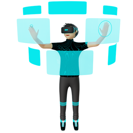 Man working using VR tech  3D Illustration