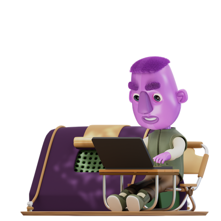 Man Working While Camping  3D Icon