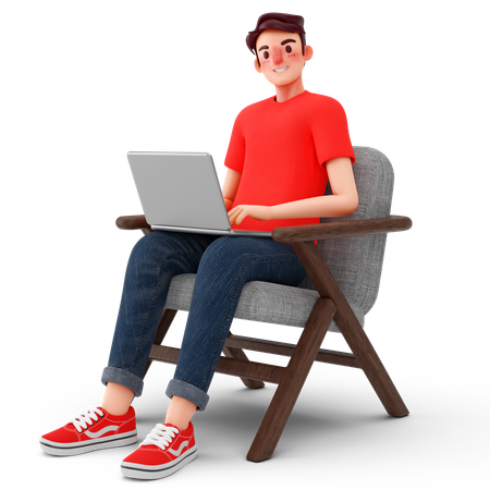 Man working while sitting on armchair  3D Illustration